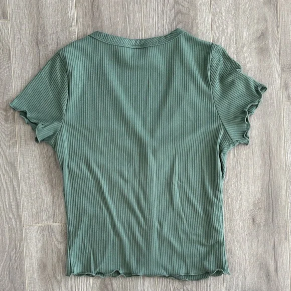 Olivia Rae Ribbed Button-Front V-Neck Top - Sage - Picture 3 of 3